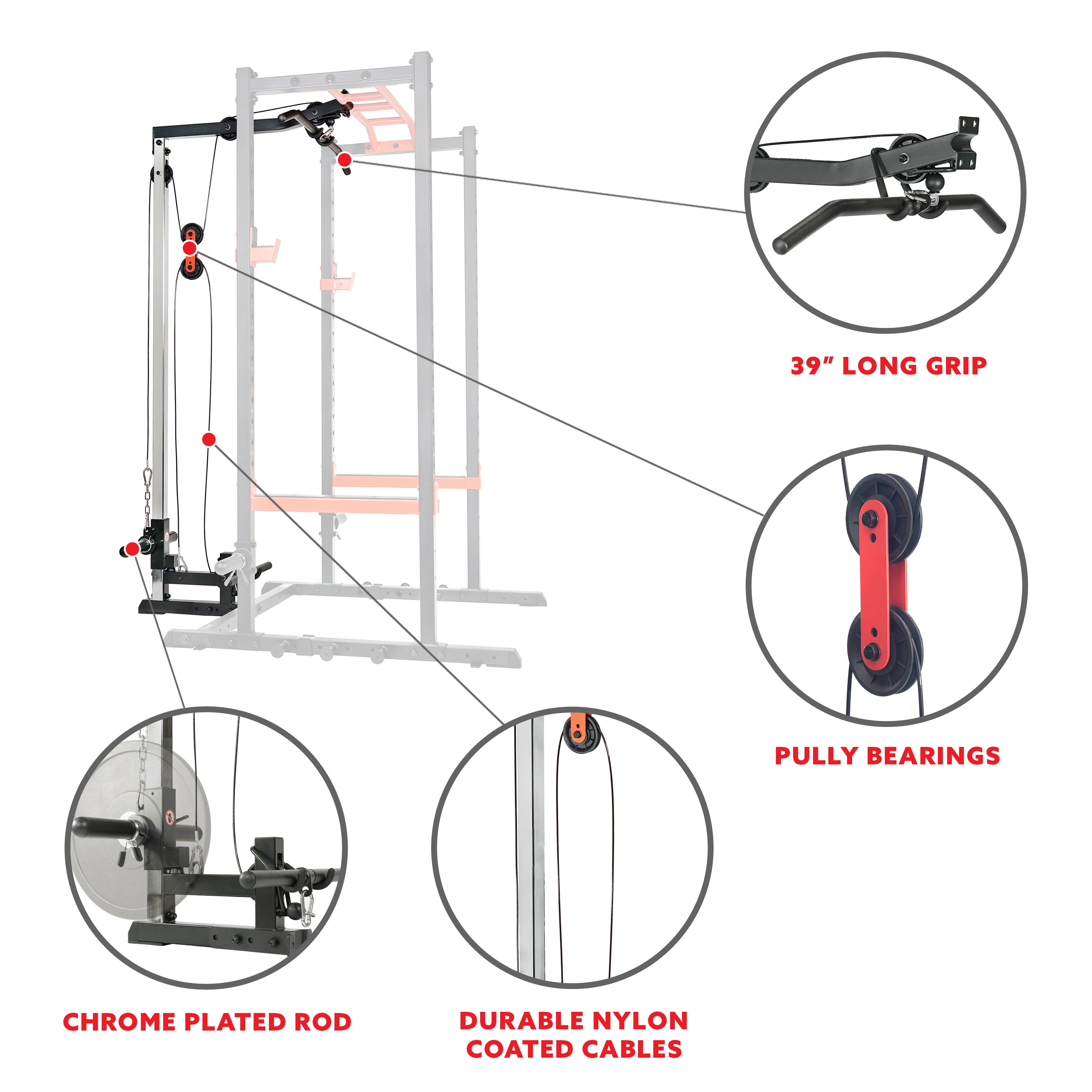 Sunny Health & Fitness Lat Pull Down Attachment Pulley System for Power Rack, Home Gym Station Exercise Equipment, SF-XF9927