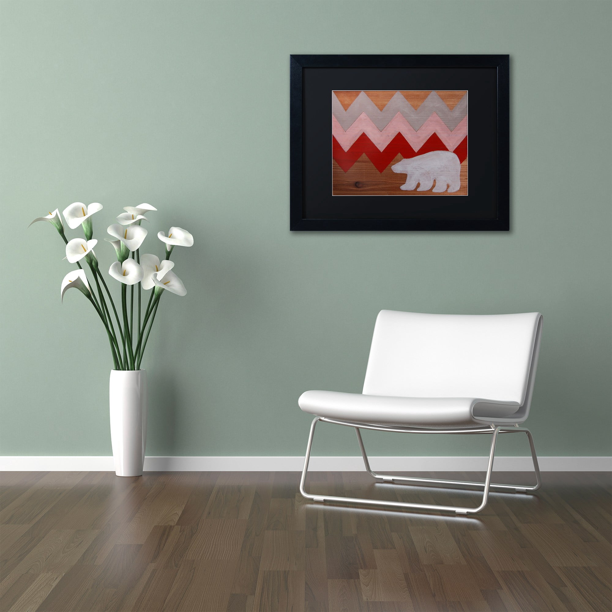 Trademark Fine Art "Polar Bear Red" Canvas Art by Nicole Dietz Black Matte, Black Frame