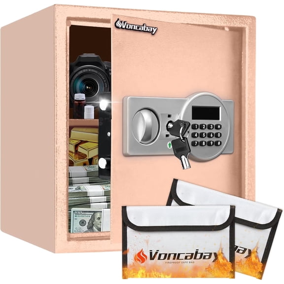 Voncabay Safe Box for Home, 1.5 Cu Ft Digital Safe with 2 Fireproof Bags, Alarm System, Khaki