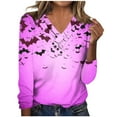 thumbnail image 2 of CLOISE Halloween Blouses for Women Funny Halloween Bat Print Blouses Long Sleeve V Neck Tees Button Elegant Loose Comfy Tops Spooky Festival Outfits Halloween Gift, 2 of 5