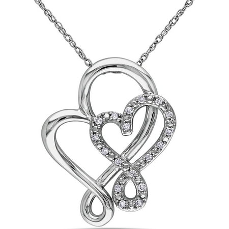Miabella 1/10 Carat T.W. Diamond 10kt White Gold Double Heart Infinity Interlocked Pendant, 17