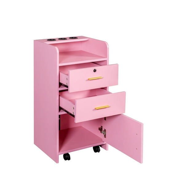 Aukfa Locking Salon Storage Cabinet for Hair Stylist with 2 Drawer - Pink