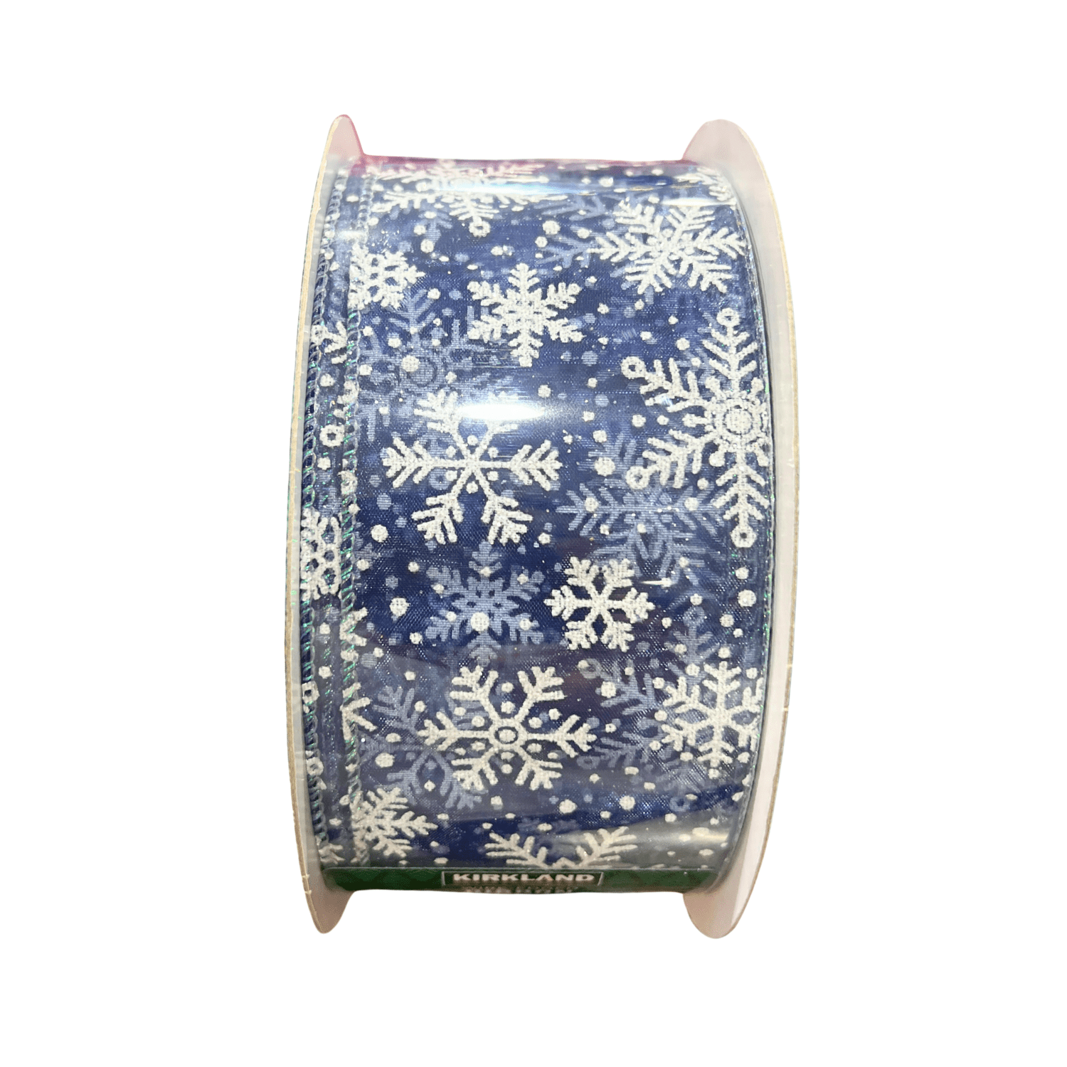 Kirkland Signature Wire Edged Christmas Ribbon 2.5” x 50 Yards (Silver Snowflake on Navy Blue, 2.5in)