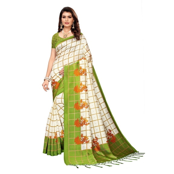 Multi color Mysore Silk saree/sari with running blouse For Women/Girls