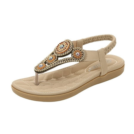 

Sandals Women Rhinestone Slipsole Flip Flop Sandal Pu Beige 37