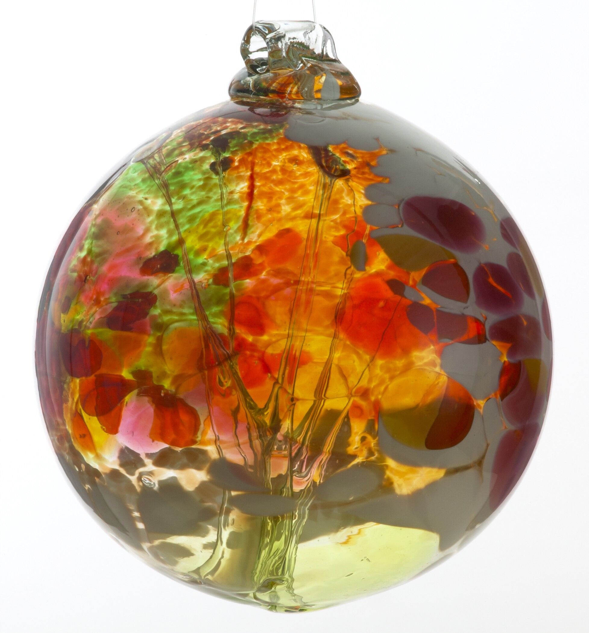 Kitras 6" Orange Yellow Fairy Orb Hand Blown Glass Art Ornament