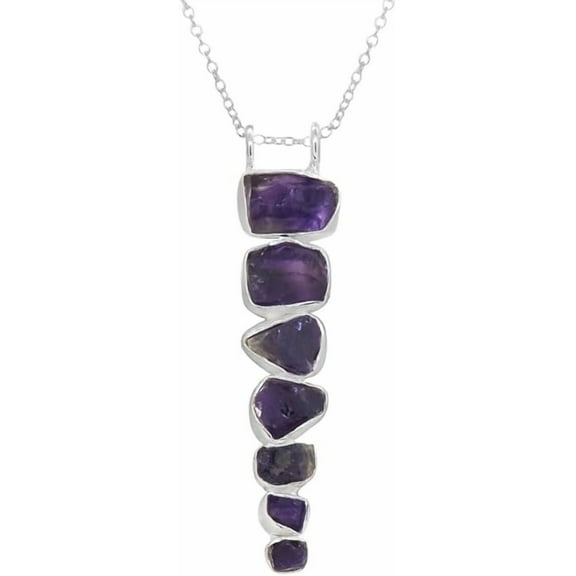 Sechi Raw Amethyst Chain Pendant Necklace in 925 Sterling Silver Natural Rough Healing Crystal Gemstone Jewelry for Women