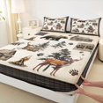 thumbnail image 4 of Castle Fairy Rustic Plaid Patchwork Wildlife Queen Sheets 4 Pieces,Cabin Bear Deer Pine Fire Paw Print Queen Sheet Sets,Brown Beige Cream,1 Fitted Sheet, 1 Flat Sheet and 2 Pillowcases, 4 of 6