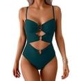 thumbnail image 2 of Women One Piece Swimsuits Cutout Full Coverage Bathing Suit Ring Link Ruched Monokini Beach Swimwear Dark Green L, 2 of 6