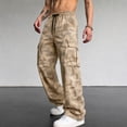 thumbnail image 2 of Men's Cargo Pants with Pockets Drawstring Long Trousers Relaxed Fit Stretch Work Pants, 2 of 5