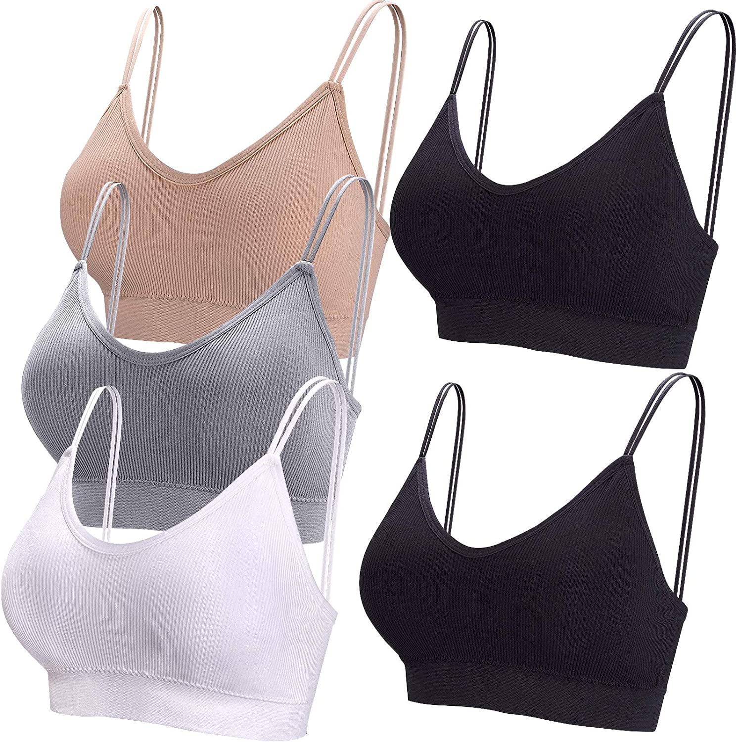 5 Pieces V Neck Tube Top Bra Padded Camisole Bra Seamless Bralettes Bras Skinny Straps Sleeping