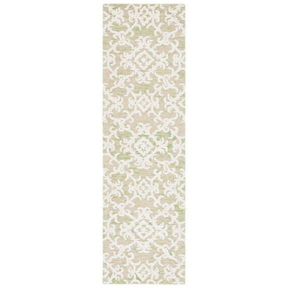 SAFAVIEH Blossom Cletus Damask Runner Rug, Light Green/Ivory, 2'3" x 8'