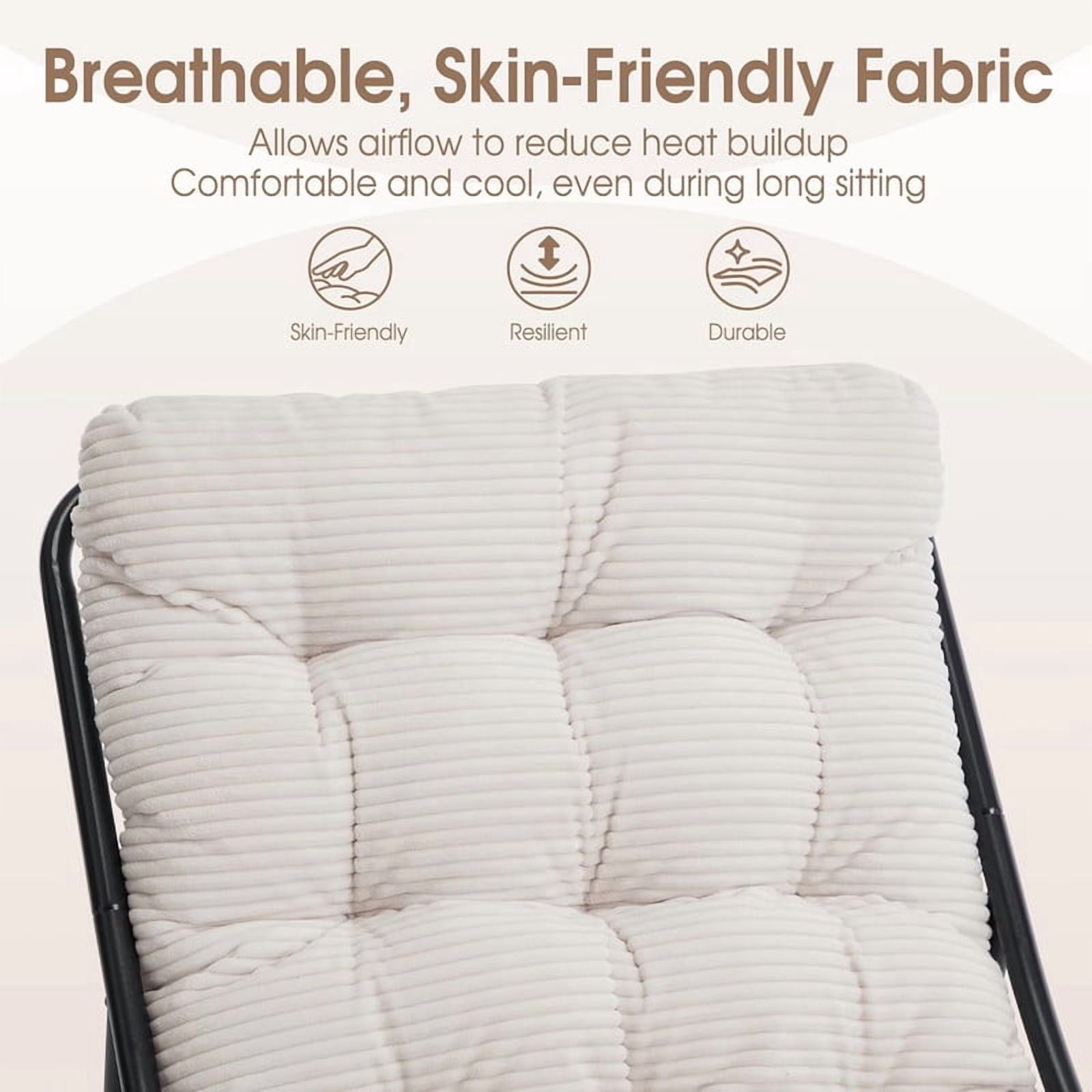 Modern Patio Lounge Chair with Ottoman, Comfy Sling Recliner Chair with Puffy Cushion and Foot Stool for Indoor Outdoor Living Room