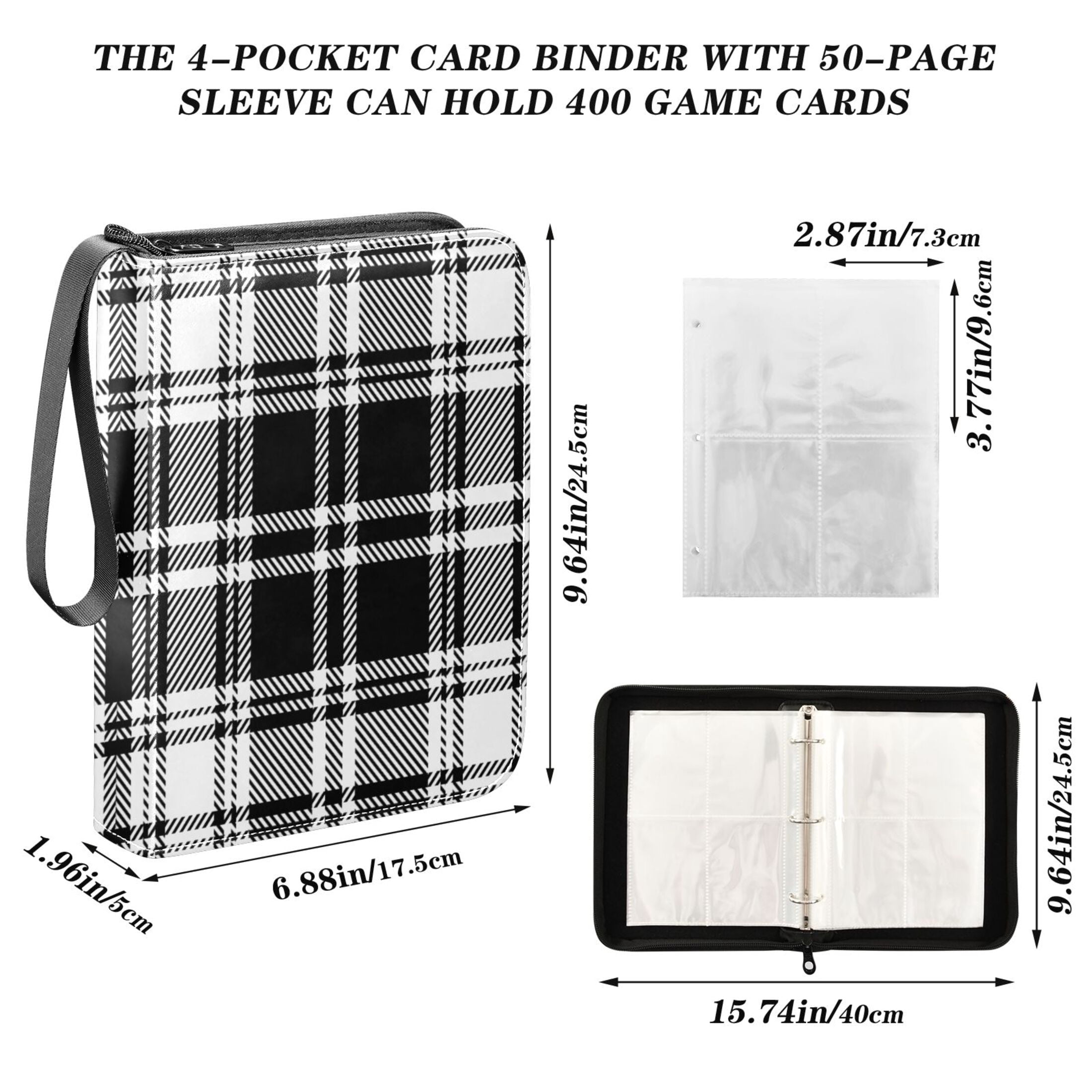 ALAZA Black and White Plaid Pattern Grid Trading Card Binder 4 Pocket Cards Collection Album 400 Folder Holder