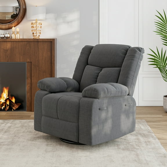 ProLounger Swivel Glider Recliner in Charcoal Velvet with Pillow Top Arms