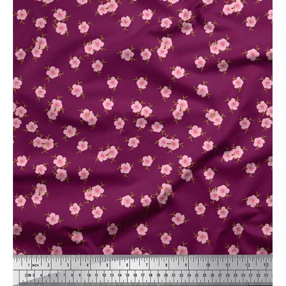 Soimoi Cotton Voile Fabric Leaves & Floral Artistic Printed Fabric 1 Yard 56 Inch Wide