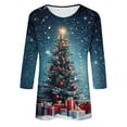 thumbnail image 5 of Elvqul Tops for Women Christmas Cute Shirts Plus Size Graphic Crew Neck Blue Womens Tops 3/4 Sleeve, 5 of 5