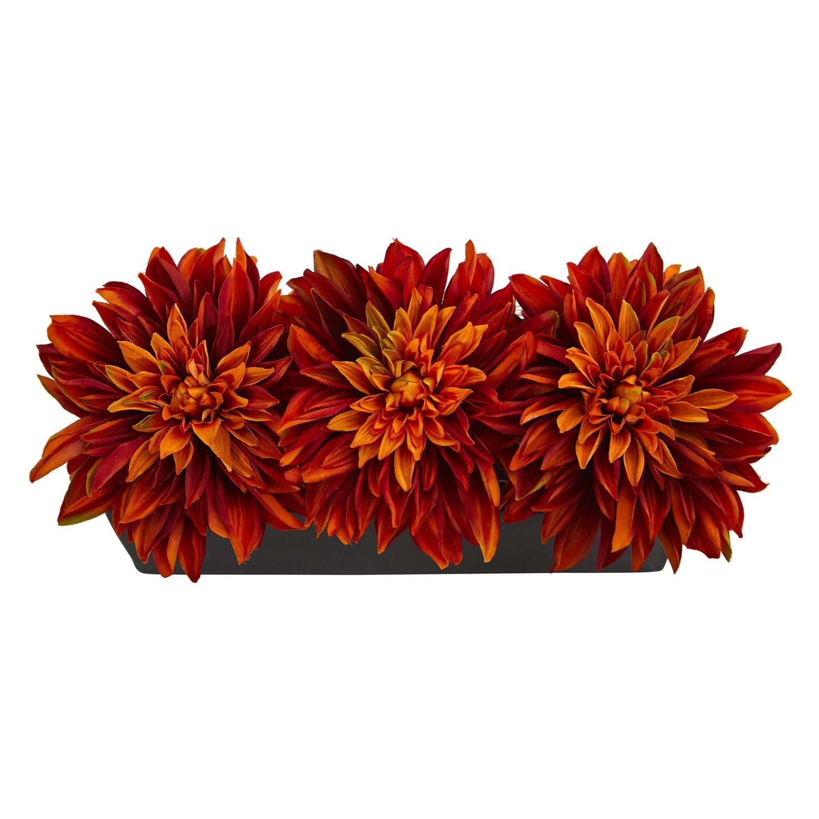 Nearly Natural Dahlia Artificial Arrangement in Black Planter, Orange