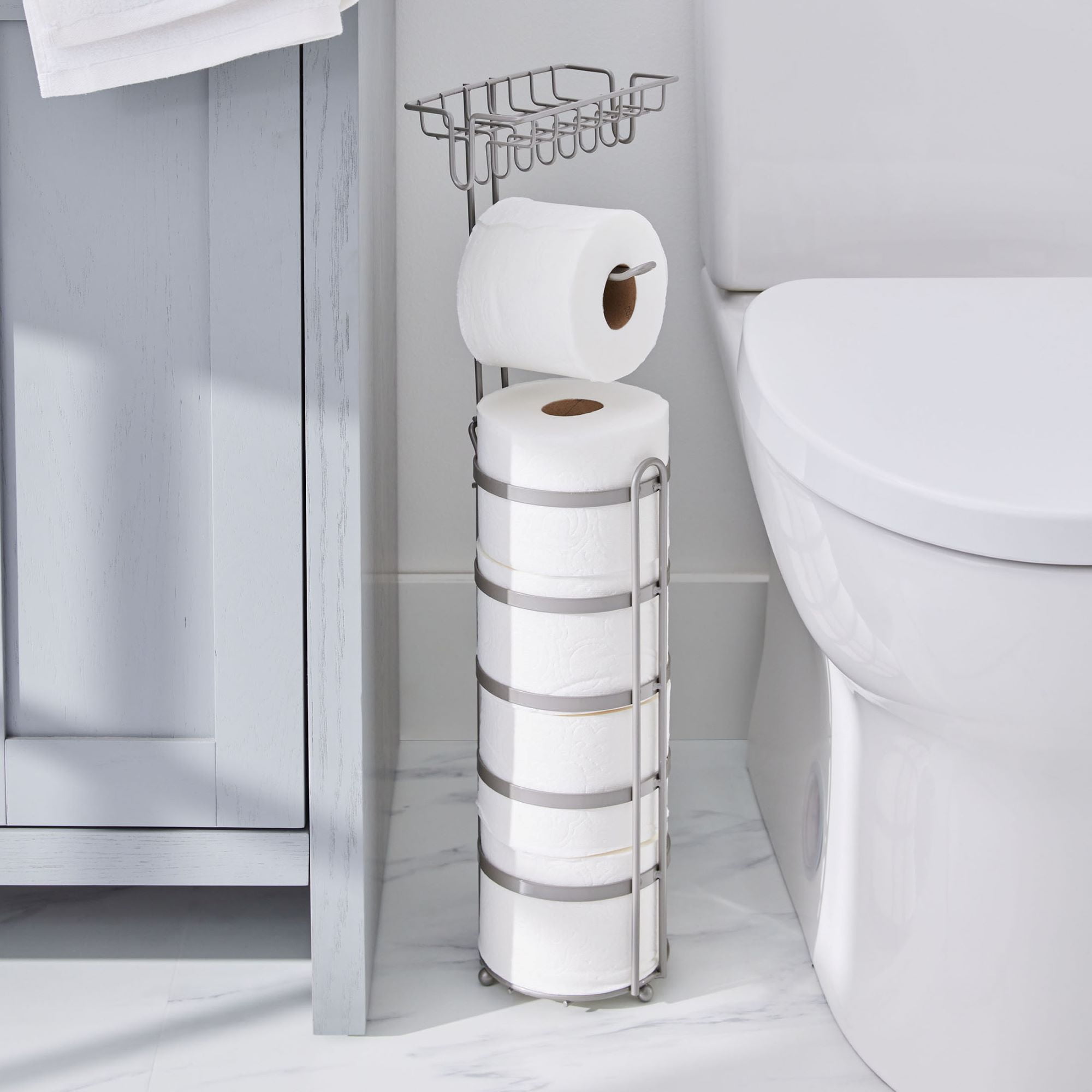 Better Homes & Gardens Satin Nickel Flatwire Free-Standing Toilet Paper Reserve with Holder