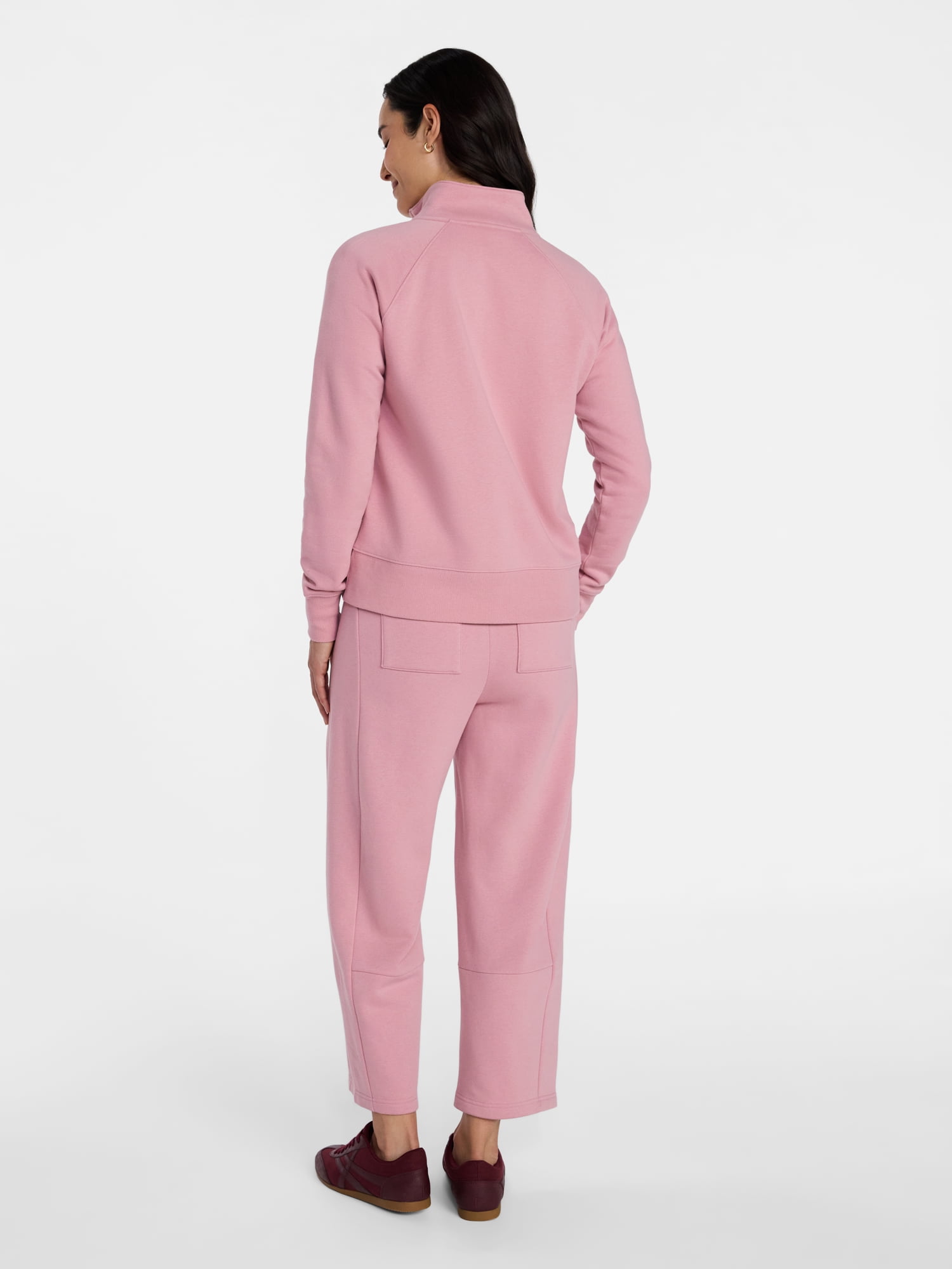 Time and Tru Women's Fleece Sweatshirt and Barrel Leg Pants Set, 2-Piece, Sizes XS-XXXL