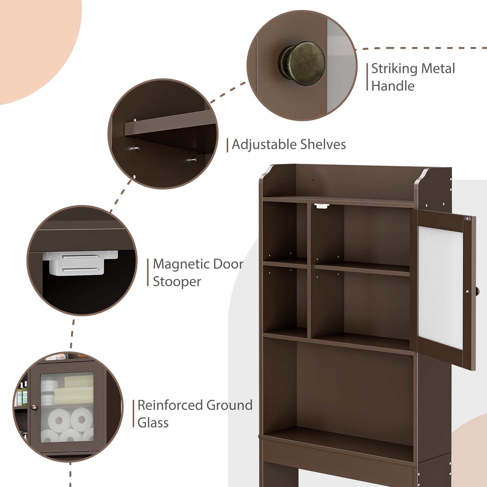 ZENY Over-The-Toilet 68.3"H Bathroom Storage Cabinet Wood Frame 3 Tiers, Brown