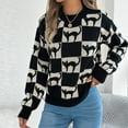 thumbnail image 2 of Women's Christmas Sweater Snowflake Checkered Knit Pullover Long Sleeve Winter Holiday Top Black L, 2 of 8