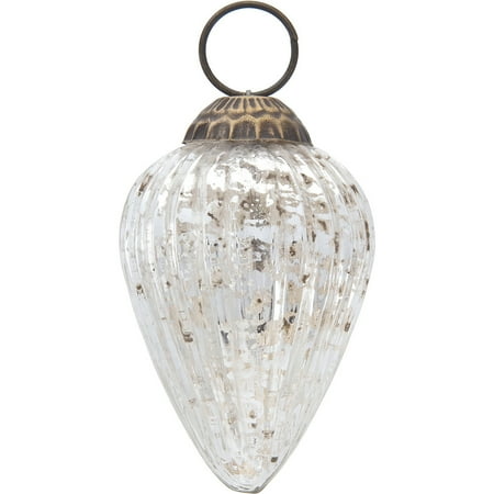 Laura Christmas Luna Bazaar Mercury Glass Small Ornaments (2 to 2.25-inch, Silver, Laura Design, Single) - Great Gift Idea, Vintage-Style Decorations for Christmas, Special Occasions, Home Decor and Parties ()