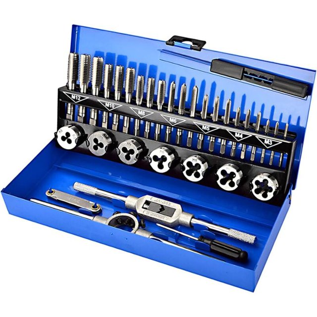32Pcs Alloy Steel Taps and Dies - Metric Thread Cutting Tools - Threading Kit with Storage Case