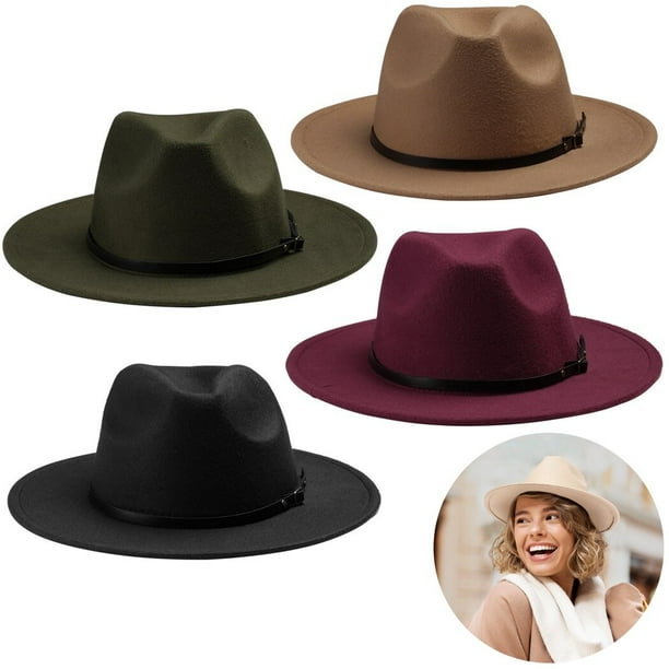 Sombrero Fedora De Lana Tejida Vintage - Ala Ancha Con Hebilla, Unisex, Ideal Para Senderismo, Paseos O Estilo Casual