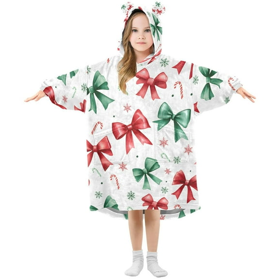 joogoo Wearable Blanket Hoodie for Bows Christmas Oversized Sherpa Hooded 3-14 YR M