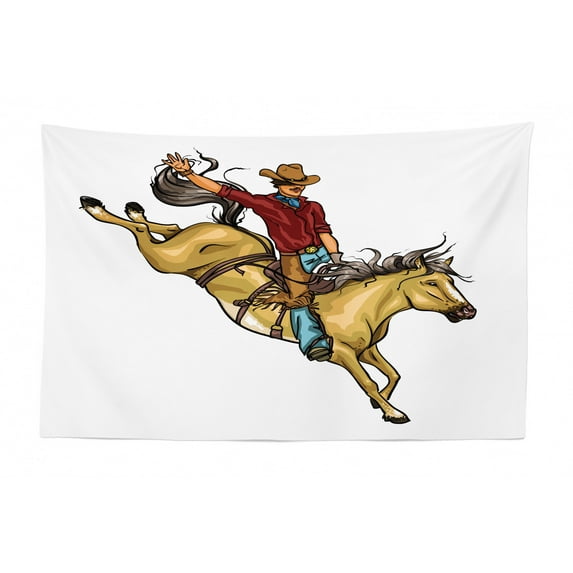 Western Horse Tapestry, Wild West Design on Plain Backdrop of Riding Invitation Saddle Art, Fabric Wall Hanging Decor for Bedroom Living Room Dorm, 2 Sizes, Burgundy and Scarlet, by Ambesonne