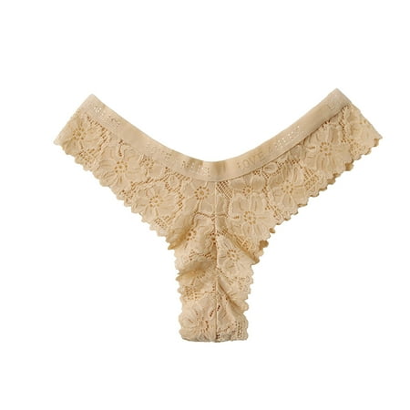

Lovskoo Lace Underwear Sexy Breathable Panties Women Lingerie Thongs Panties Ladies Hollow Out Underwear Beige