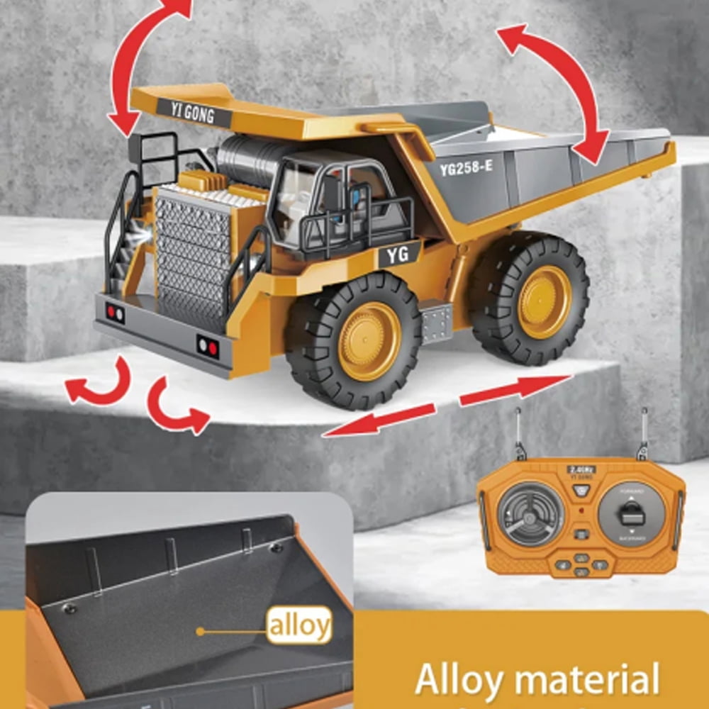 TZDZRC 1047 Children 2.4G, 9CH Remote Control Model Car Toys Dump Truck Vehicle Christmas Birthday Gifts, 1 Battery