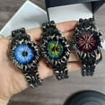 thumbnail image 4 of Reloj de Cuarzo Gótico para Hombre con Bisel de Llama y Esfera de Ojo Turco, Pulsera de Acero Inoxidable con Indicador de Fecha, 4 of 7