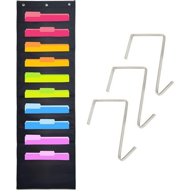 IBEEDOW Wall Hanging File Organizer with 10 Pockets, Wall File Organizer with 2 Metal Hooks, File Folder Organizer, Pocket Chart for File Folder and Paper