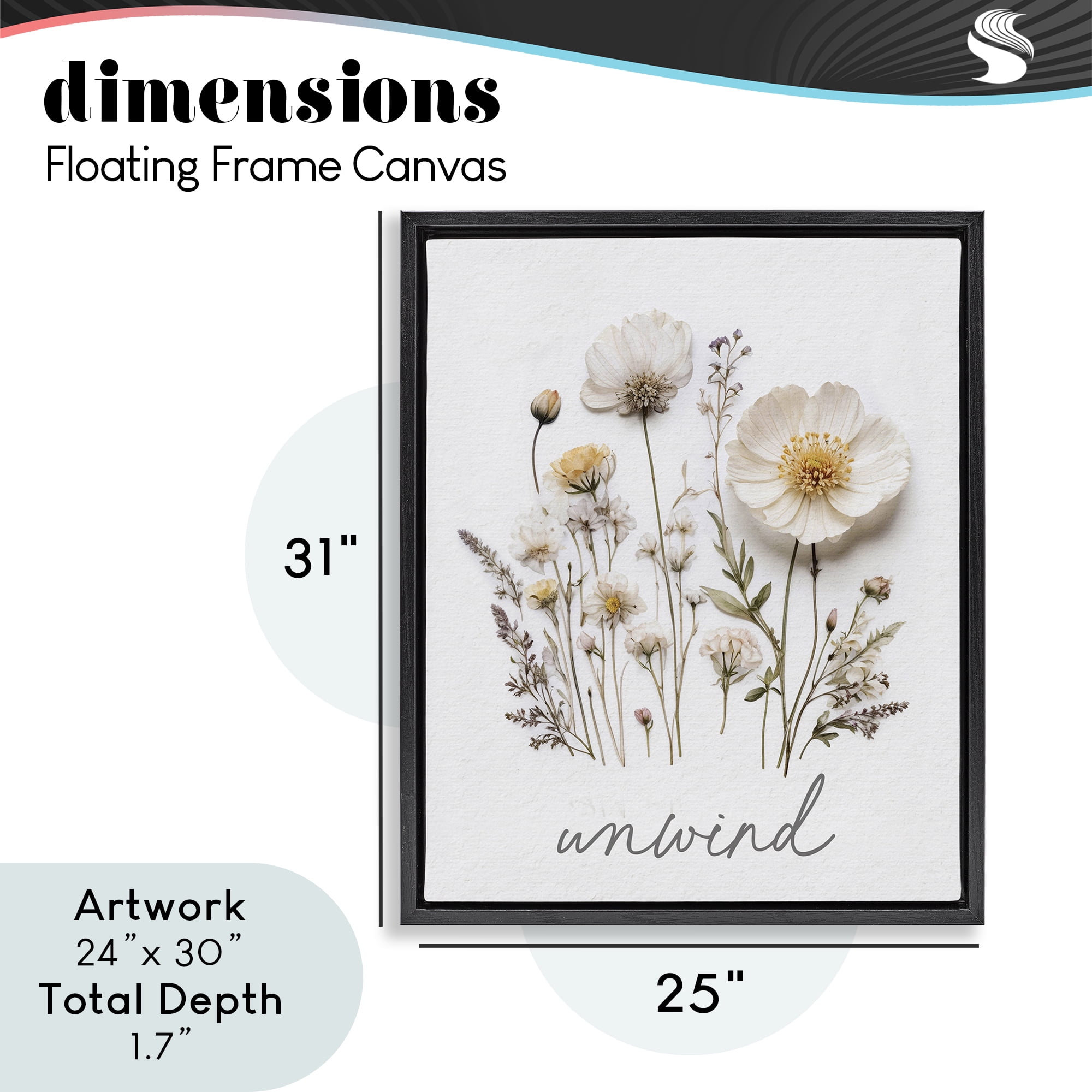 Pressed Flowers Unwind Black Framed Floater Canvas Wall Art, design by Lettered and Lined