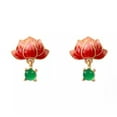 thumbnail image 2 of EOEMY Jade Enamel Dangle Earrings Boho Lotus Flower Dainty Gemstone 18K Gold Plated, 2 of 3