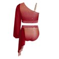 thumbnail image 7 of iiniim Girls Lyrical Dance Outfit One Shoulder Long Puff Sleeve Crop Top With Applique Asymmetrical Skirt Set Burgundy 10, 7 of 7