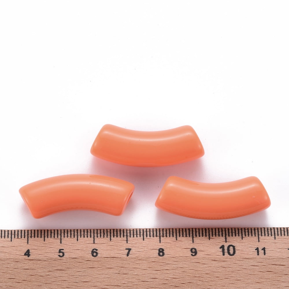 500 g Opaque Acrylic Beads Curved Tube Coral 36x13.5x11.5mm Hole: 4mm 133pcs/500g