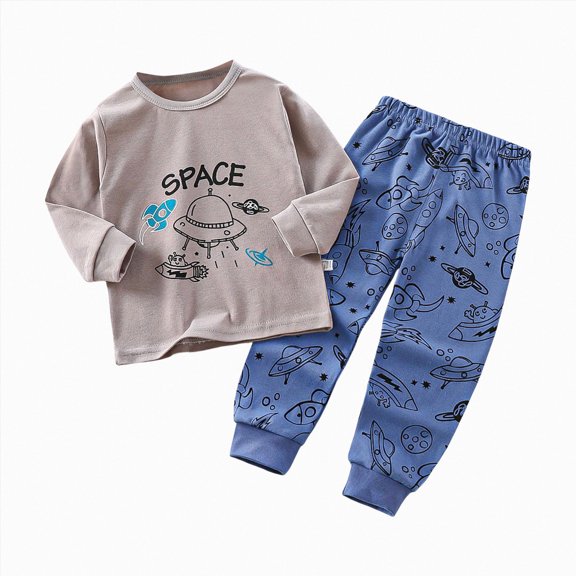felwors Big Boy Dinosaur Pajamas Long Sleeve Top Trousers Kids Truck 2 Piece Train Pjs Sleepwear Clothes Set (Blue,2-3 Years)