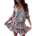 thumbnail image 4 of Cilcicy Women Fashion V-neck Retro Elastic Waist Print Long Sleeved A-Line Dress, 4 of 4