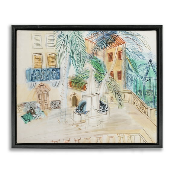 Stupell Industries Couple Sur Un Banc Dufy Classic Buildings & Architecture Painting Black Floater Framed Canvas Art Print Wall Art, 21 x 17