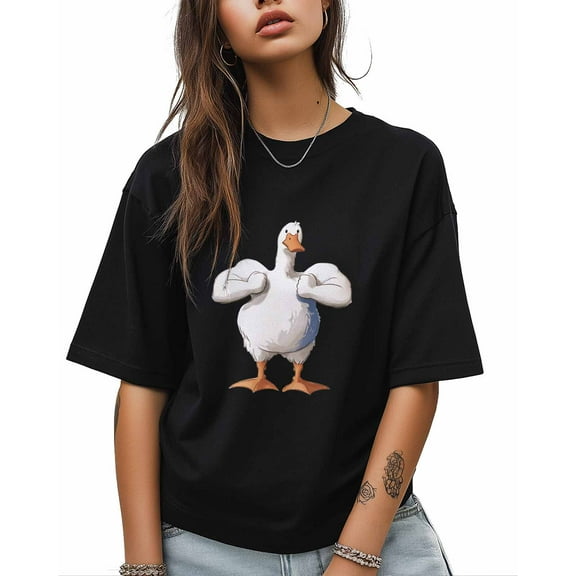T Shirts for Women Short Sleeve Cotton Crewneck T-Shirt, White Funny Duck Tee Tops Casual Basic T-Shirts, XS-5XL Black XL