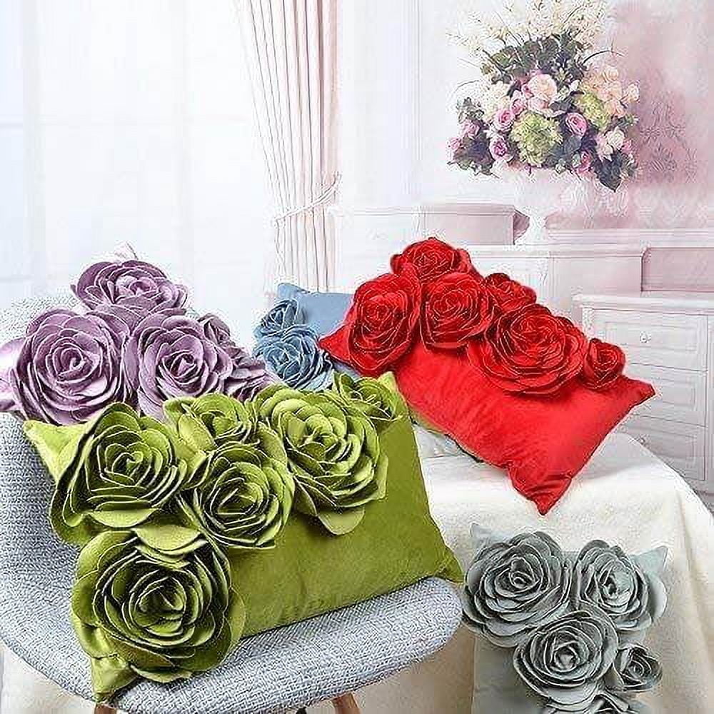 JWH 3D Decorative Grass Green Velvet Flower Throw Pillow Cases for Bed Sofa Chair Decoration 12x20inch
