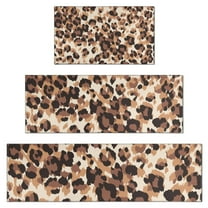 Beige and Brown Leopard Pattern Kitchen Rugs Sets Of 3,Kitchen Runner Rugs Non Skid Washable,Decorative Kitchen Floor Mats for Kitchen,Sink,Laundry,17"x30"  17"x47"   17"x59"