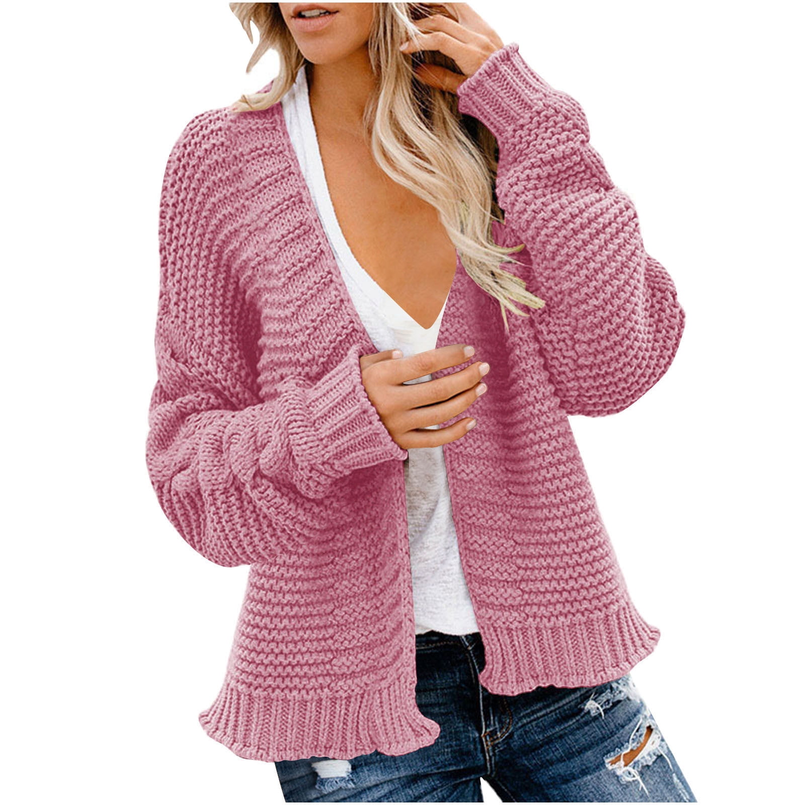 XFLWAM Womens Chunky Cardigan Cable Knit Sweater Oversized Open Front ...