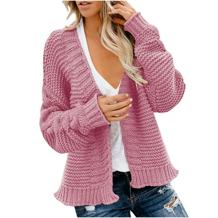 

Trench Coats for Women Fall Jackets for Women Women s Autumn And Winter Casual Loose Warm Knitting Cardigan Solid Color Sweater Cardigan Long Cardigans for Women Girls Winter Coats Pink L