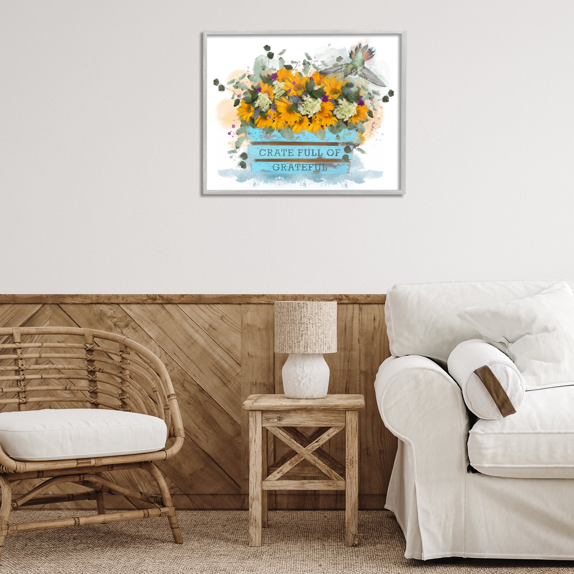 Stupell Industries Crate Full Of Grateful Botanical & Floral Painting Gray Framed Art Print Wall Art, 30 x 24
