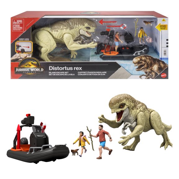 Jurassic World-Coffret Évasion de l’île-avec embarcation et figurines