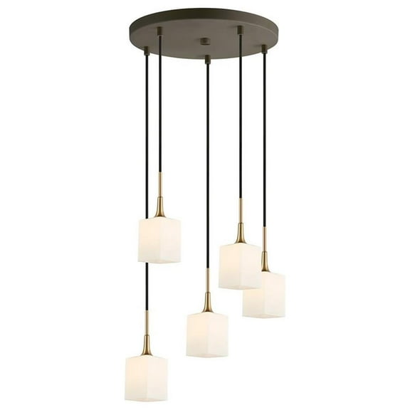 Woodbridge Lighting Chelsea 5-Light Glass & Steel Cluster Pendant in Brass